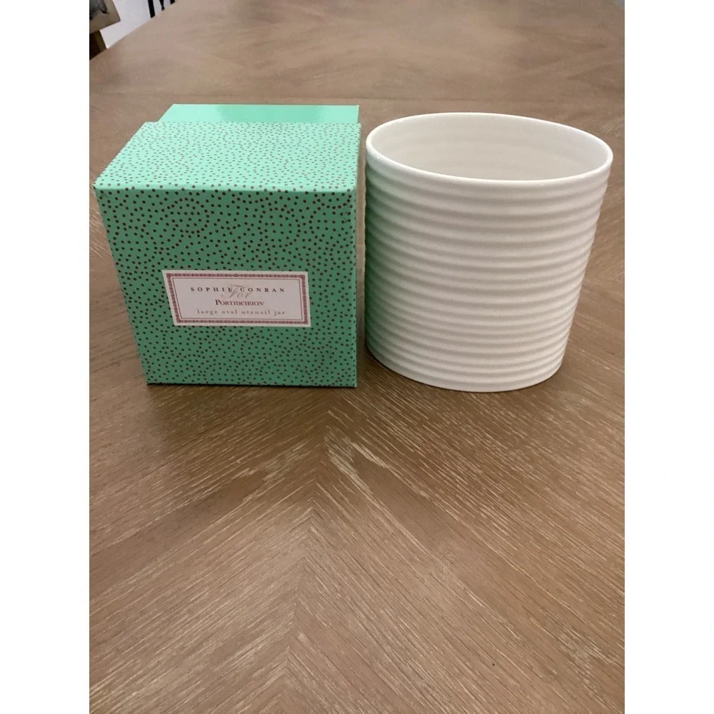 Sophie Conran For Portmeirion Large Oval Pottery Ribbed Utensil Jar NWOT